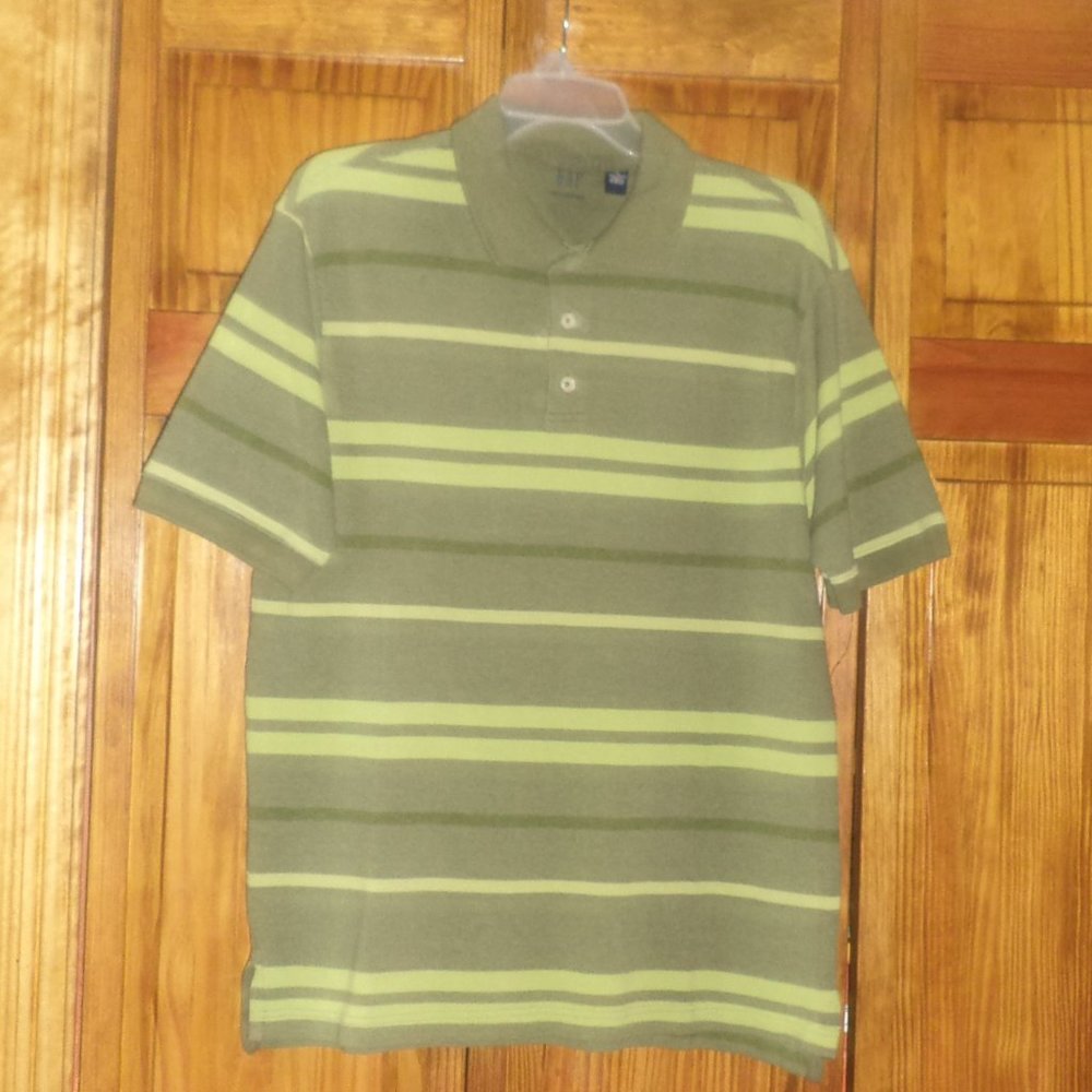GAP green/lime stripe S/S polo shirt sz M men